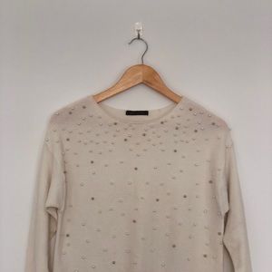 White Suzy Shier Sweater with Faux Pearl Details